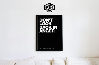 Oasis 'Don't Look Back In Anger' Lyric Poster