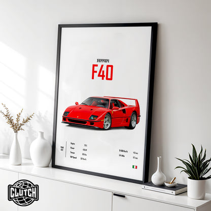 Ferrari F40 'CORE' Car Poster