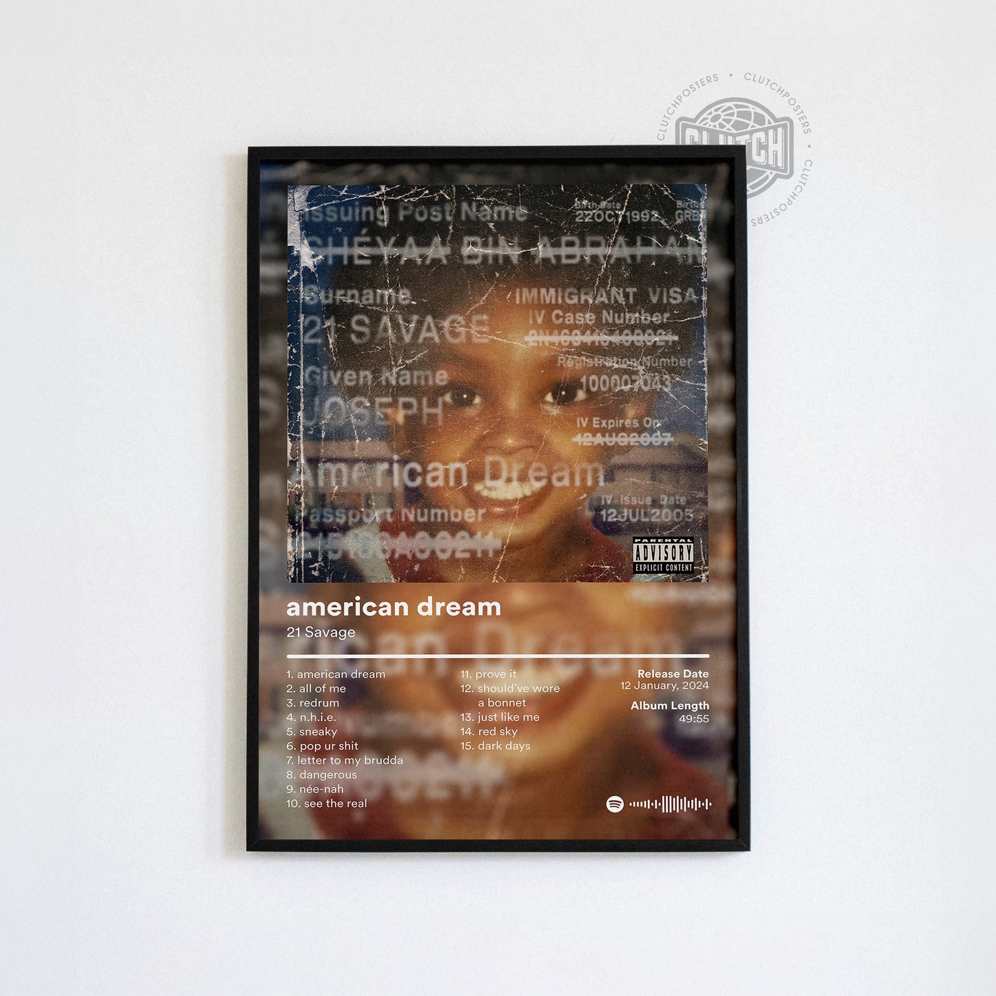 21 Savage 'american dream' Album Poster