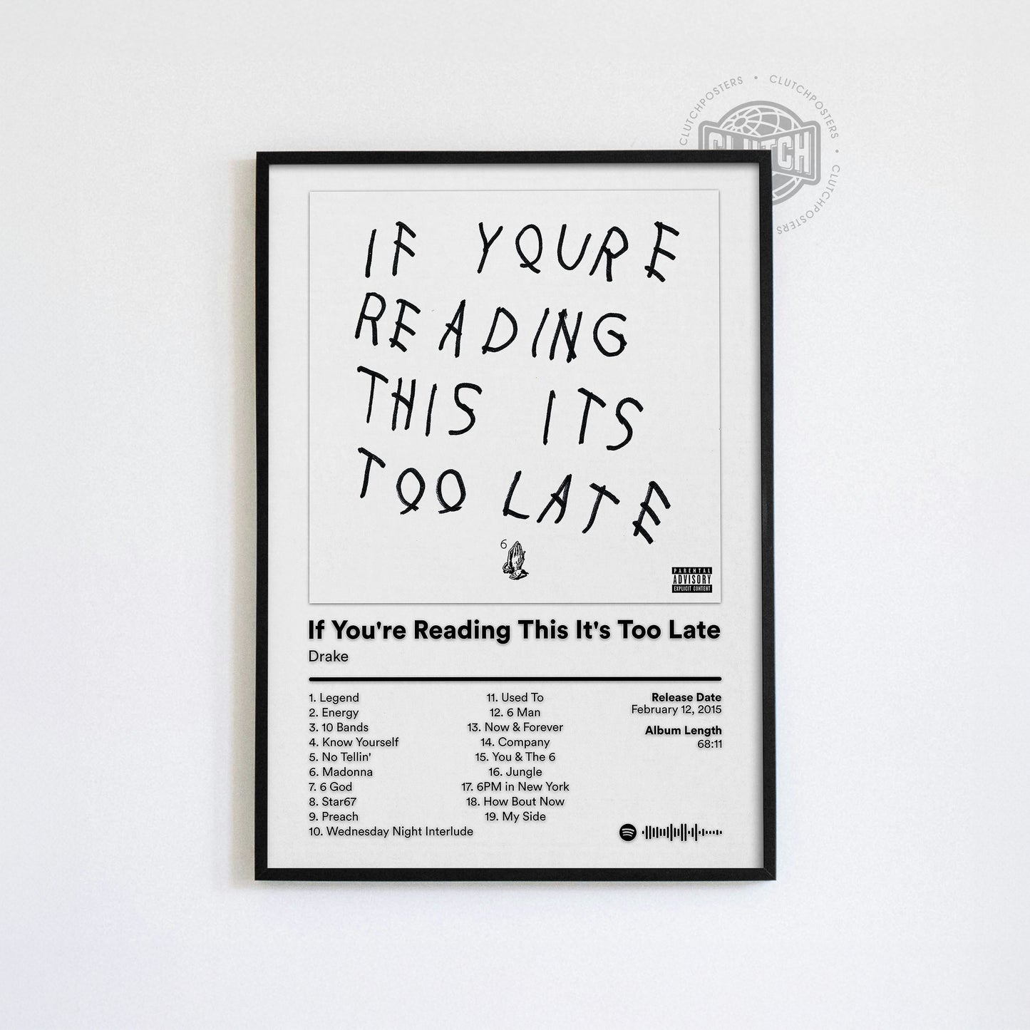 Drake 'If You're Reading This It's Too Late' Album Poster